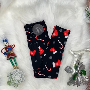 Christmas Holiday Cute Candy Cane & Red Stocking Print Leggings w/ Pocket - Picture 1 of 4