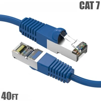 40FT Cat7 RJ45 Network LAN Ethernet SSTP Patch Cable Shielded Copper 600MHz Blue - Image 1 of 4