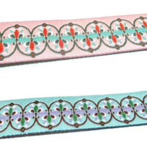 1 m Webband Blumen Muster blau grün rosa Tante Ema 16 mm Nähen DIY Handarbeiten - Bild 1 von 5