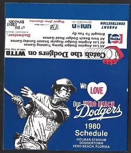 VERO BEACH DODGERS stagione regolare 1980 programma tascabile quasi nuovo - Foto 1 di 1