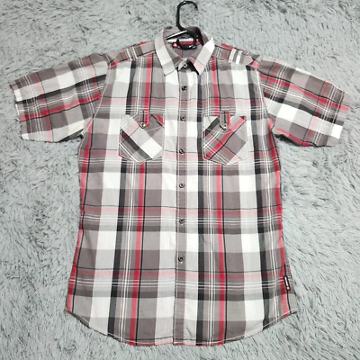 Camisa Airwalk Para Hombres Mediana Abotonada Roja Gris Cuadros Bolsillos a Presión Patinador Foto 1 de 4