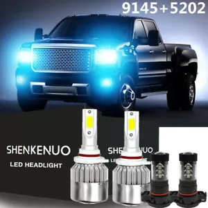 9012 LED Headlights + 5202 Fog Light Bulbs for 2014 2015 GMC Sierra 1500 8000K - Picture 1 of 15