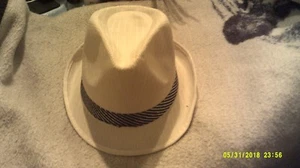 beige trilby hat with black band size58cm panama style - Picture 1 of 4