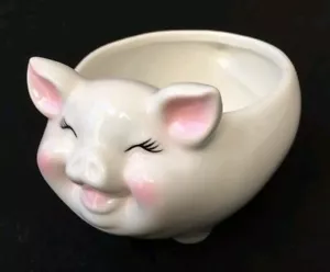 Funny Pig Planter / Cute Small White Pig Flower Pot H-219 - Picture 1 of 8