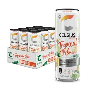 CELSIUS Sparkling Tropical Vibe 12 Pack Essential Energy Drink 200mg Caffeine - Picture 1 of 5