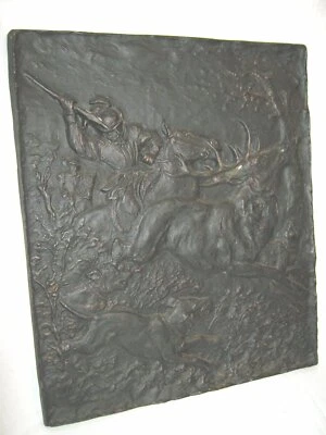 altes WANDRELIEF aus GUSSEISEN **DIE HIRSCHJAGD**sign. Helmut KAHLE (Kunstmaler) - Bild 1 von 4