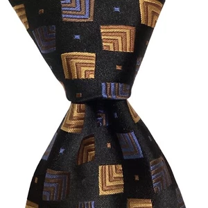 JOSEPH & FEISS Men's 100% Silk Necktie Designer Geometric Black/Blue/Brown NWT - Picture 1 of 3