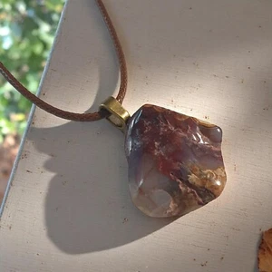 Collana con ciondolo pietra agata rustica corda cuoio regolabile nucleo spiaggia boho - Foto 1 di 6