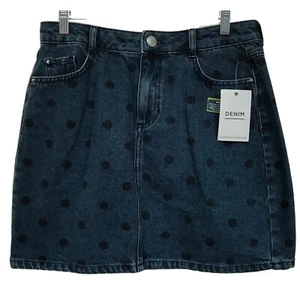 Dorothy Perkins Polka Dot Blue Denim Short Skirt 100% Cotton US 6 Eur 38 NEW - Picture 1 of 7