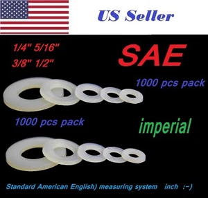 1000Pcs 1/4 5/16 3/8 1/2 SAE Imperial Plastic white  Nylon Washer Flat Spacer   - Picture 1 of 2