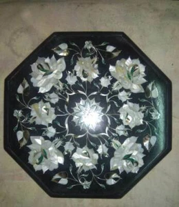12" Black Marble Center Table Top Pietra Dura​ Inlay Handmade Home Decor room - Picture 1 of 4