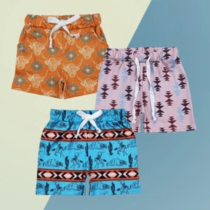 Sibling Kids Boys Summer Bottoms Western Aztec Print Shorts - Picture 1 of 10