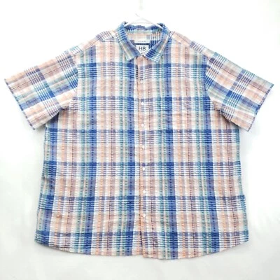 HB Harbor Bay Shirt Mens 2XL Blue White Plaid Seersucker Short Sleeve Cool & Dry - Image 1 of 4