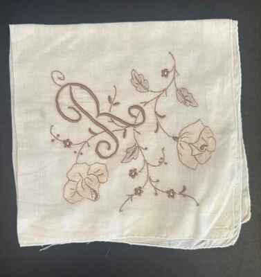"Pañuelo vintage Madeira monograma R mono lino blanco beige hilo 14""" Foto 1 de 4