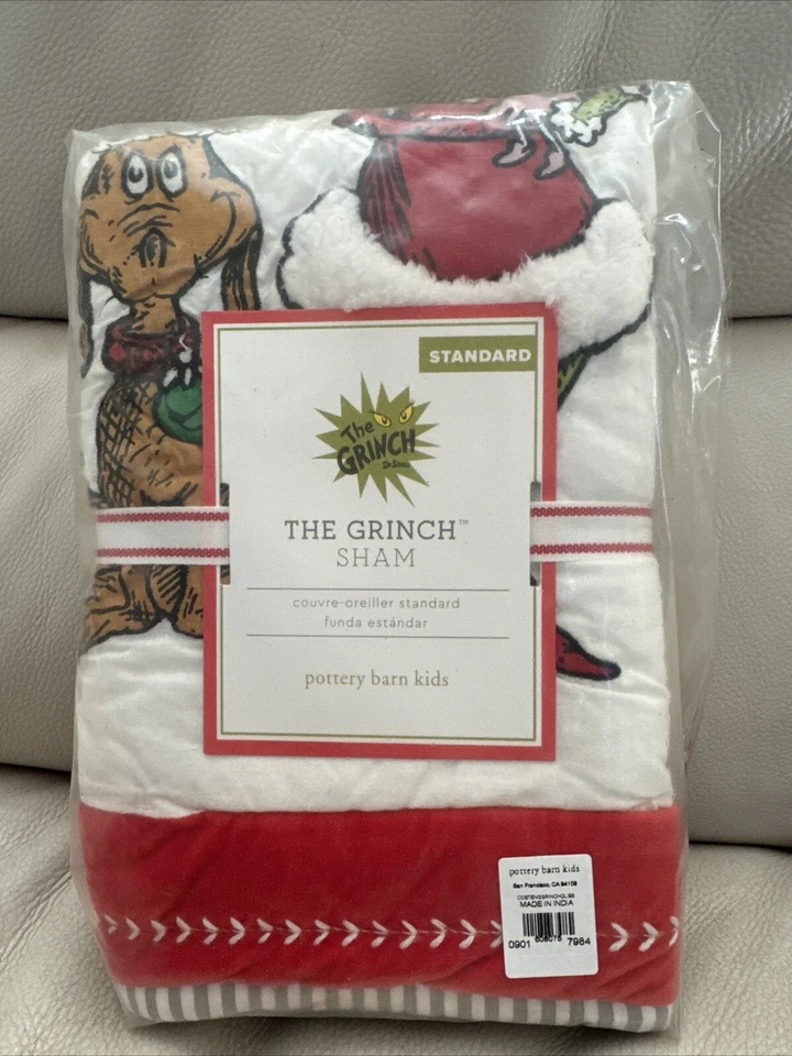 Uno (1) Pottery Barn Kids The Grinch acolchado estándar farsa vacaciones de Navidad Foto 1 de 1