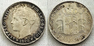 PESETA ALFONSO XIII 1900* 19-00 S/C- TODO EL COLOR Y BRILLO ORIGINAL - Imagen 1 de 1
