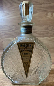 Vintage 1960's Pressed Glass Mouquin Brandy Decanter R-575 Clear Design - Picture 1 of 6