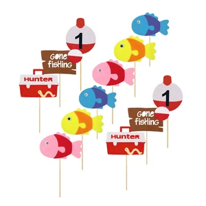 12PCS Fishing Themed Decorative Cupcake Toppers Food Picks Party Favors