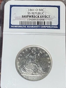 1861-O 50C ~ Medio dólar Libertad Sentada ~ República SS ~ Efecto Naufragio NGC - Imagen 1 de 17