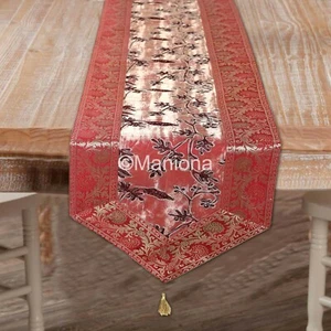 Decorative Tapestry Indian Silk Bracode Party Cloth Cover Aari Zari Table Runner - Picture 1 of 4