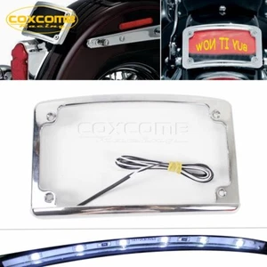 Chrome 4 x 7 Curved Motorcycle License Plate Frame Holder LED Brake Light Lamp - Picture 1 of 11