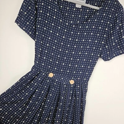 ВИНТАЖНЫЙ длинное платье женщин 14 карманов вискоза геометрический 80-х 90-х макси короткие рукава - Изображение 1 из 4