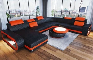 Leder Wohnlandschaft Couch Ledersofa Chesterfield Couch USB Sofa LED Berlin XXL - Bild 1 von 11