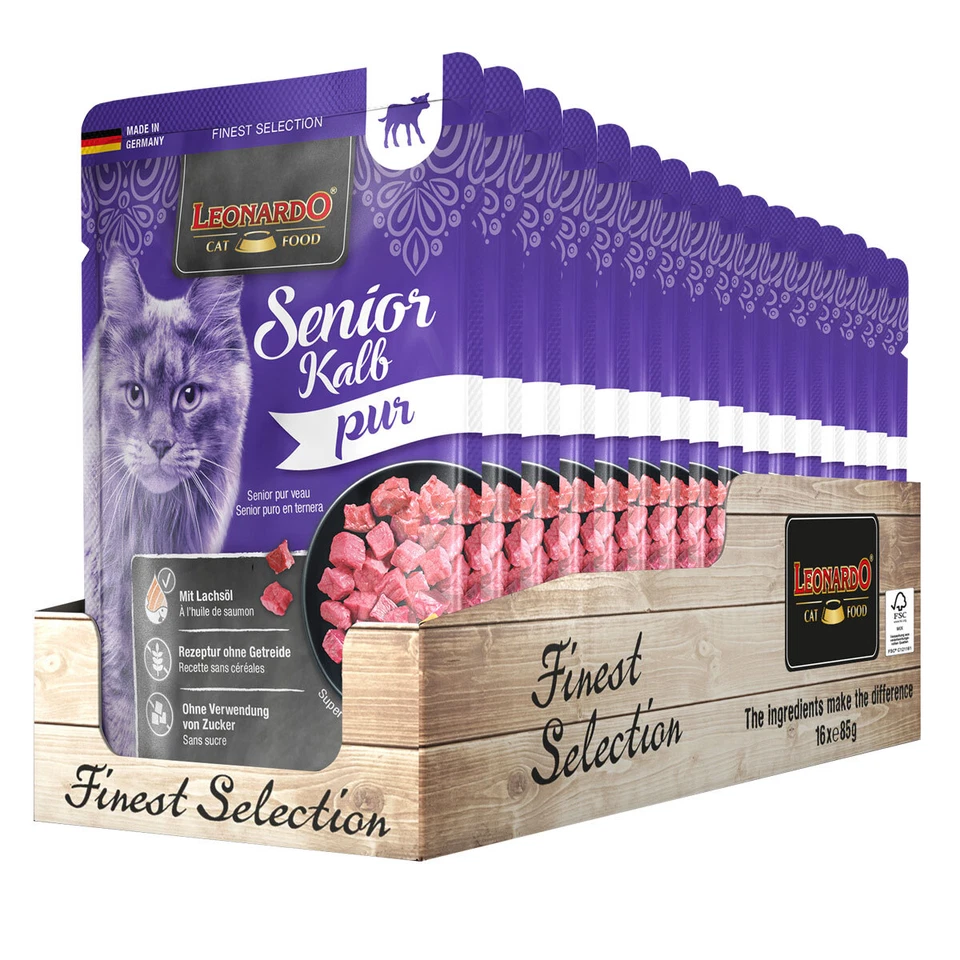 16 x 85 g Leonardo Finest Selection SENIOR Kalb pur Nassfutter Katzenfutter Cat - Bild 1 von 1