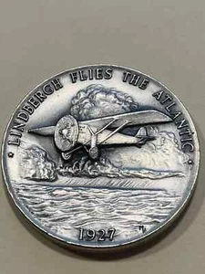 Danbury Mint Sterling Silver Lindbergh Flies the Atlantic Coin Medallion 34g  - Picture 1 of 5