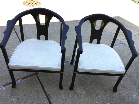 Century Chair Company James Mont Mid Century Asian Black Lacquer Horseshoe Set Cover
