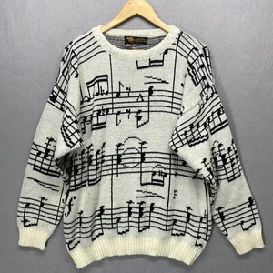 Vintage Albert Elovitz Sweater Mens XL Music Sheet Notes White Black Made in USA - Imagen 1 de 9