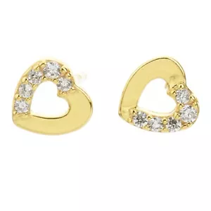 Aretes enchapados en oro de 6 mm con corazón recortado de circonita helada de plata de ley EPR143 - Imagen 1 de 6
