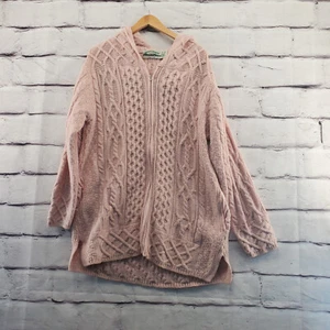ARAN CRAFTS Sweater Womens Medium Fisherman Full Zip Mid-Length Cardigan Pink - Picture 1 of 12