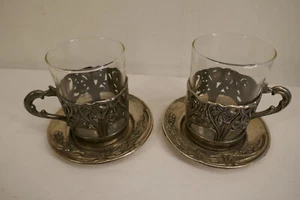 Gilde Teeglashalter 2 St. versilbert Jugendstil Stil Blumen mit Teeglas - Bild 1 von 10