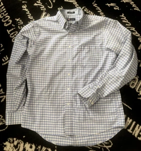 CHAPS Men Sz L Light Blue PLAID BUTTON DOWN Casual Oxford Cotton SHIRT L/S Flaw - Picture 1 of 12