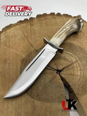 СДЕЛАННЫЙ НА ЗАКАЗ ВРУЧНУЮ КОВАНЫЙ ОХОТНИЧИЙ БОУИ ИЗ УГЛЕРОДИСТОЙ СТАЛИ ОЛЕНЬ/РОГА ручка с ножнами - Изображение 1 из 3