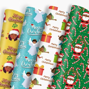 African American Christmas Wrapping Paper Black Santa Gift Wrap Paper Bulk Cute - Picture 1 of 12