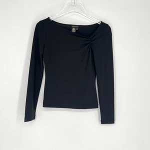 BCBG MAXAZRIA Y2K Top Womens XS Black Whimsigoth 90s Long Sleeve Bodycon - Picture 1 of 5
