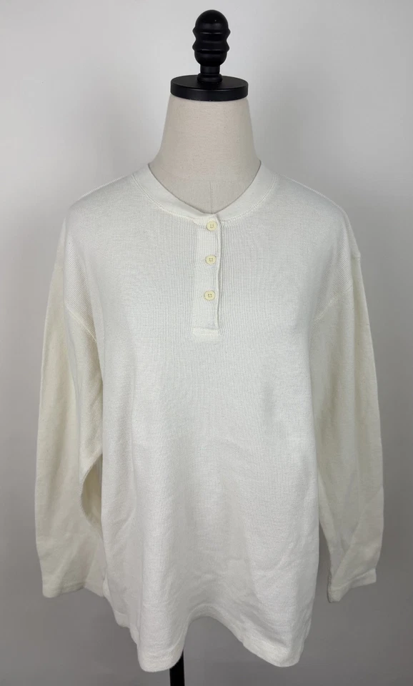 Camisa Henley vintage años 90 para mujer mediana marfil tejido gofre ropa de trabajo minimalista Foto 1 de 4