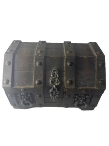 Used Vintage 1970’s Dark Wood Pirate Treasure Chest Jewelry Box Free Shipping. - Picture 1 of 12