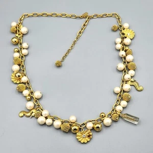 Kate Spade New York MONTEREY BAY Long Gold Tone Faux Pearl Charm Necklace 30" - Picture 1 of 12