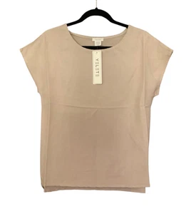 Yelete Khaki Linen Drop Shoulder Top Small Neutral Split Hem Dressy Casual - Picture 1 of 5
