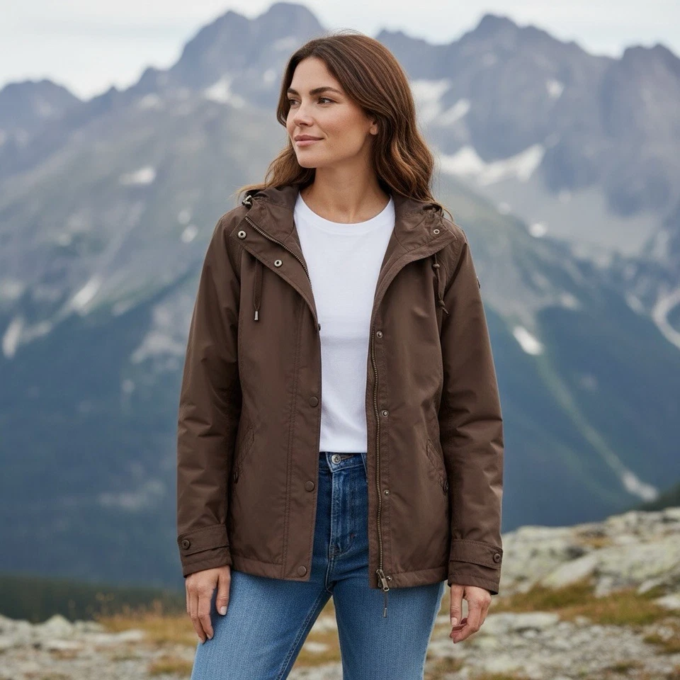 Chaqueta de Lluvia Lands’ End Squall Con Capucha XL 18-20 Marrón Impermeable Embalable Foto 1 de 4