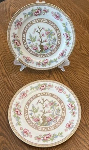 2 Noritake Carleton 5034 Salatteller 7-3/4" Japan hellbraun rosa blau asiatische Blume - Bild 1 von 6