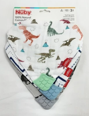 New, Pack of 3 NUBY Soft Trends Muslin Bib w/Teething Corner - Image 1 of 4