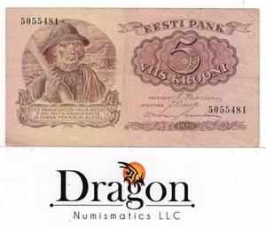 Estonia 5 Krooni 1929 -banknote - P#62  Kroon notes CIRCULATED - Picture 1 of 2
