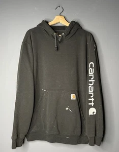 Size Large Men’s - Vintage Carhartt Hoodie Logo Faded Paint Black Workwear - Picture 1 of 6