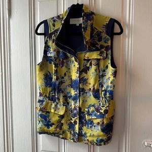 Crocodile Ladies Blue & Yellow Mesh Floral Zippered Vest Pockets Size Medium - Picture 1 of 8