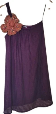 Judith March Purple One Shoulder Dress w/Multicolor Removeable Flower Small - Image 1 of 4