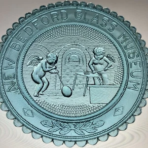 UV Reactive Blue Art Glass Blowing Cupids New Bedford Museum Pairpoint Cup Plate - Picture 1 of 11